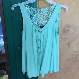 Button-up tank top with lace detail